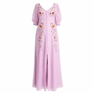 Hope & Ivy Maternity Embroidered Midi Dress Lilac Pink NWT